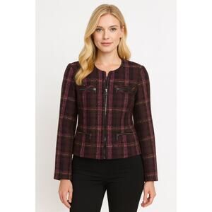 Chadwick’s Boucle Plaid Jacket with Zipper Detail Size 14